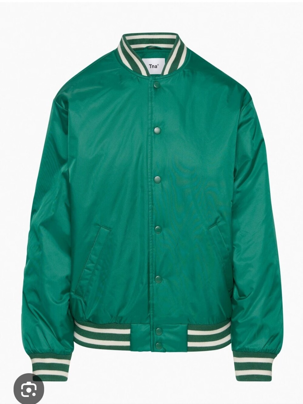 TNA Aritzia Stadium Green  Bomber Jacket with Striped Trim